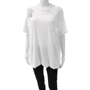Interior Womens Tunic White Cotton Blend Short Sleeve Round Neck Size XS